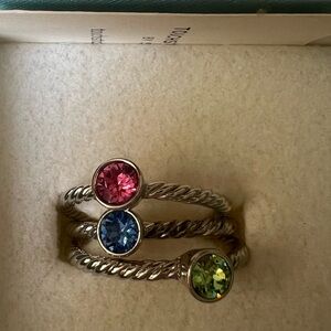Touchstone Crystal set of 3 rings size 6 new in pouch Swarovski crystals